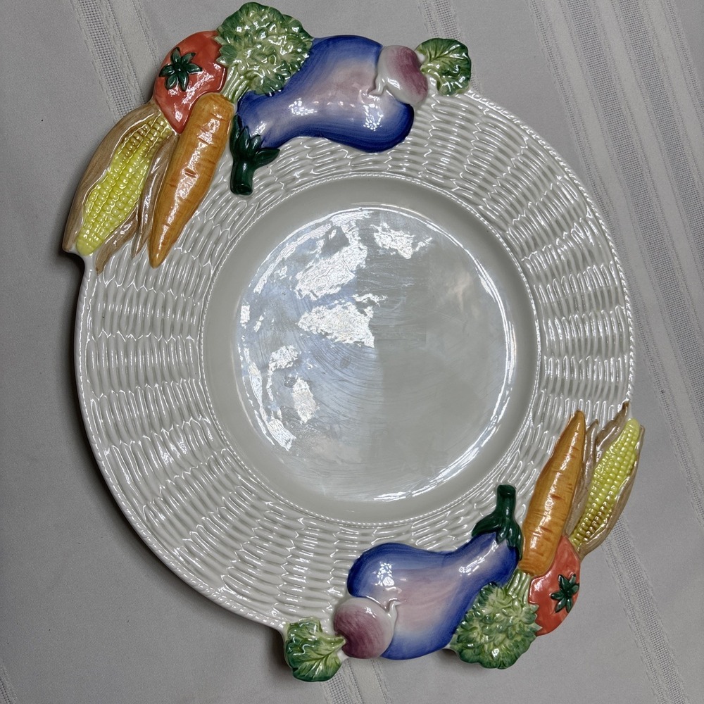 Fritz & Floyd 1989 Vegetable Garden Basketweave Raised Vegetable Rim Plate